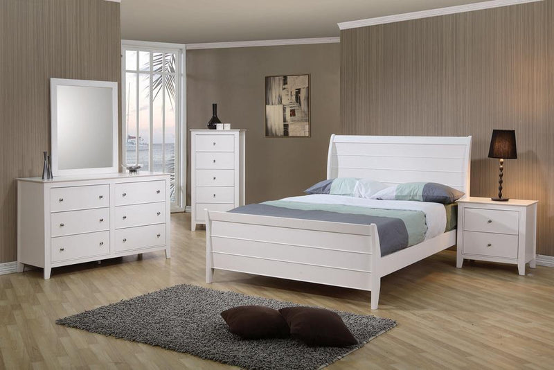 Selena Full Sleigh Platform Bed Cream White