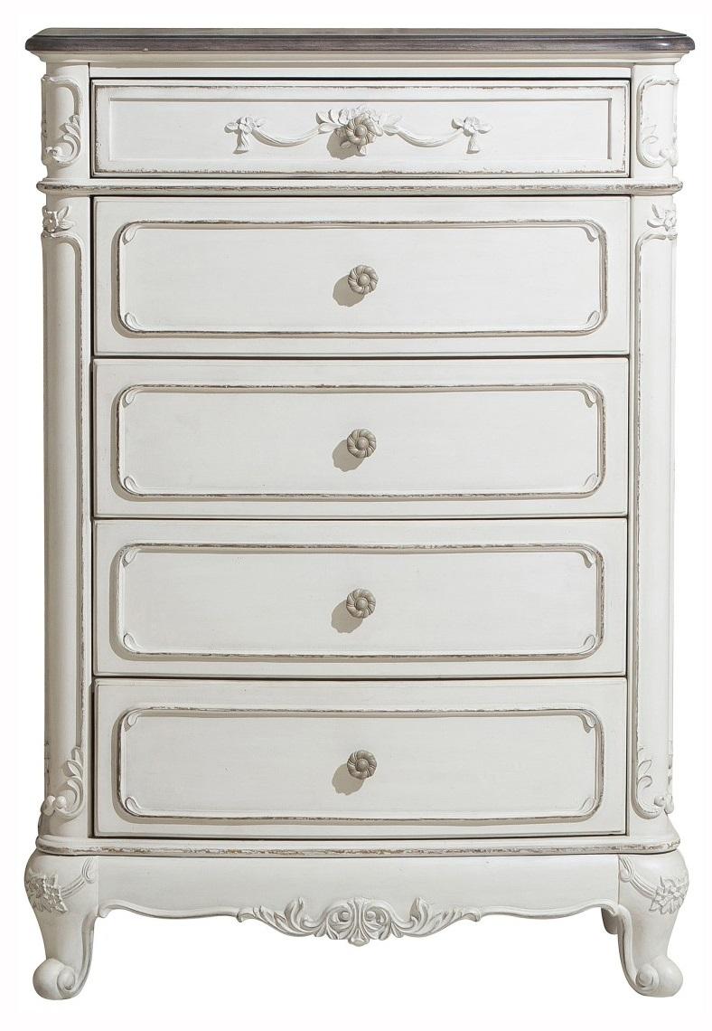 Cinderella 5 Drawer Chest in Antique White with Grey Rub-Through 1386NW-9 image