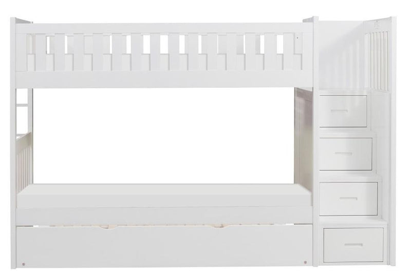 Galen Bunk Bed w/ Reversible Step Storage and Twin Trundle in White B2053SBW-1*R image