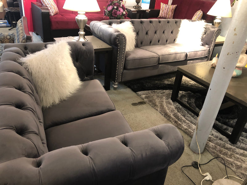 Cosmos Grey Velvet Sofa & Loveseat